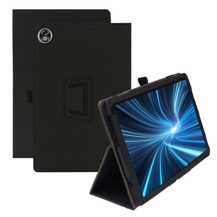 For DOOGEE T40 Pro 2-Folding Leather Tablet Case with Handrest & Pen Slot(Black)
