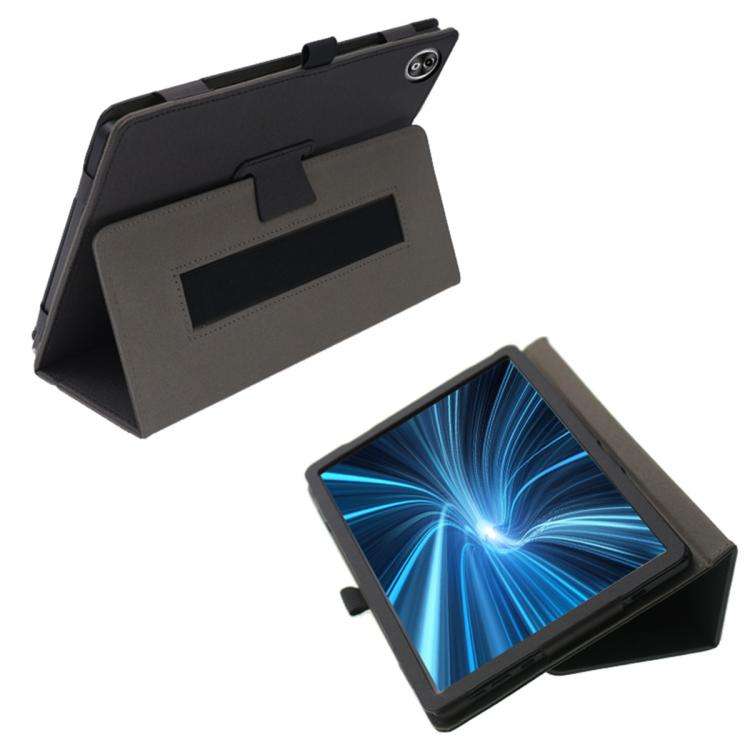 For DOOGEE T40 Pro 2-Folding Leather Tablet Case with Handrest & Pen Slot(Black)