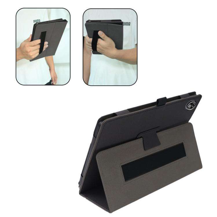 For DOOGEE T40 Pro 2-Folding Leather Tablet Case with Handrest & Pen Slot(Black)