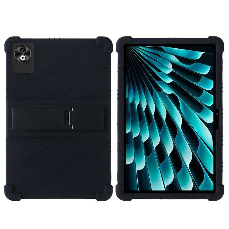 For DOOGEE T40 Pro Shockproof Silicone Tablet Protective Case with Holder(Black)
