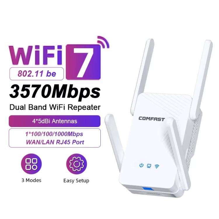 COMFAST CF-WR773BE 3570Mbps WiFi7 Signal Extender Dual Band Gigabit Wireless Repeater, Plug:UK Pl...