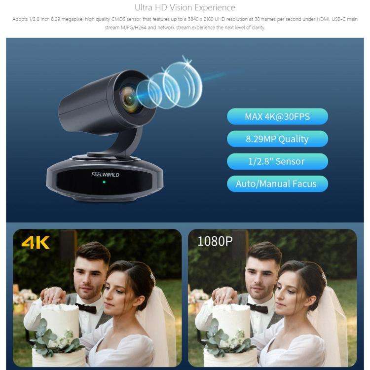 FEELWORLD 4K10X 4K PTZ Camera 10X Optical Zoom AI Tracking HDMI-compatible USB IP Remote Control(...