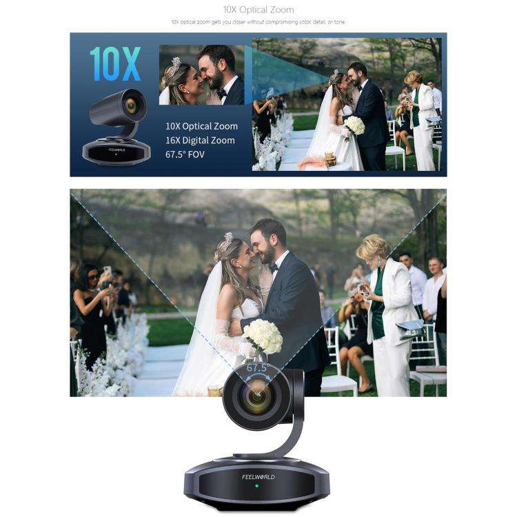 FEELWORLD 4K10X 4K PTZ Camera 10X Optical Zoom AI Tracking HDMI-compatible USB IP Remote Control(...