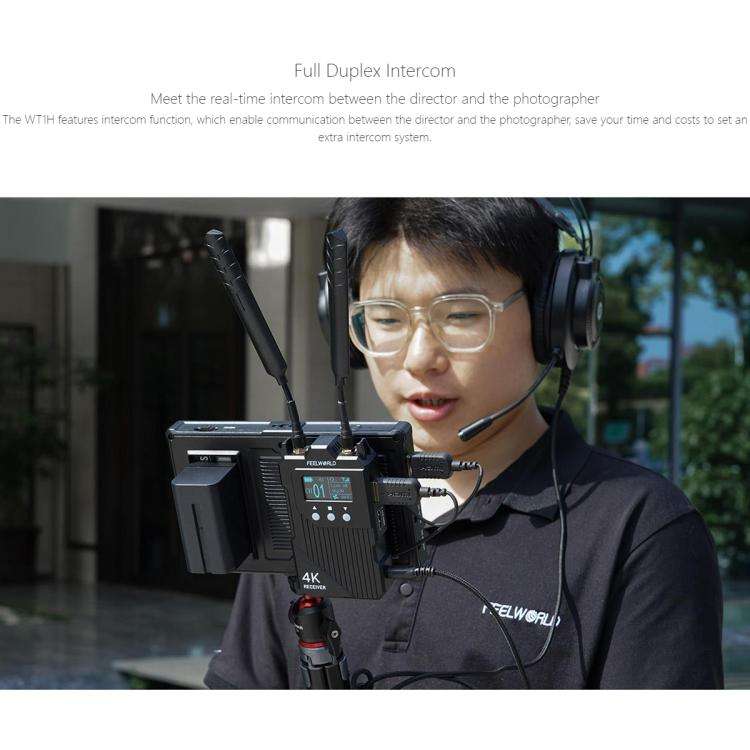 FEELWORLD WT1H 4K Wireless Video Transmission System Dual HDMI-compatible Full Duplex Intercom Li...