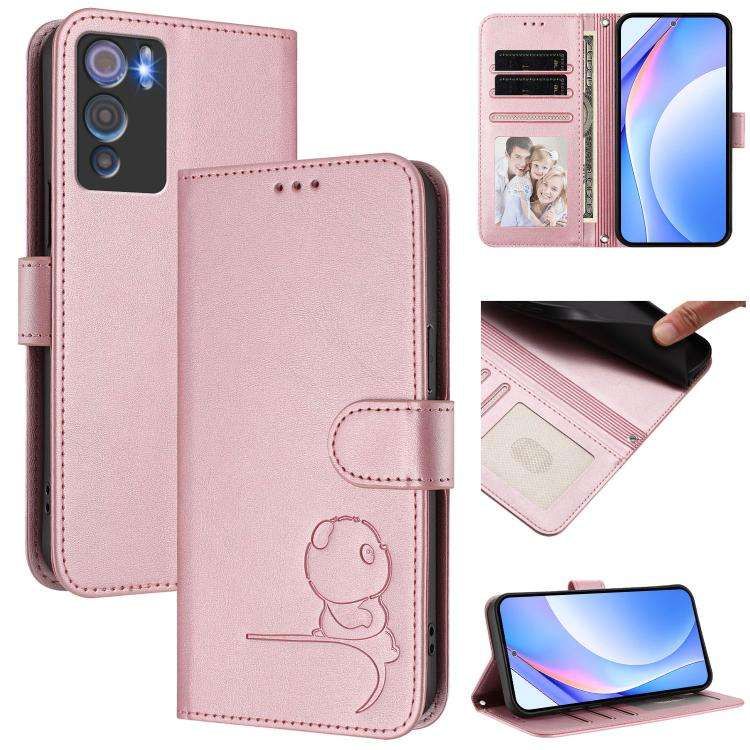 For Doogee N60 Pro Litter Panda Embossing RFID Leather Phone Case with Lanyard(Pink)