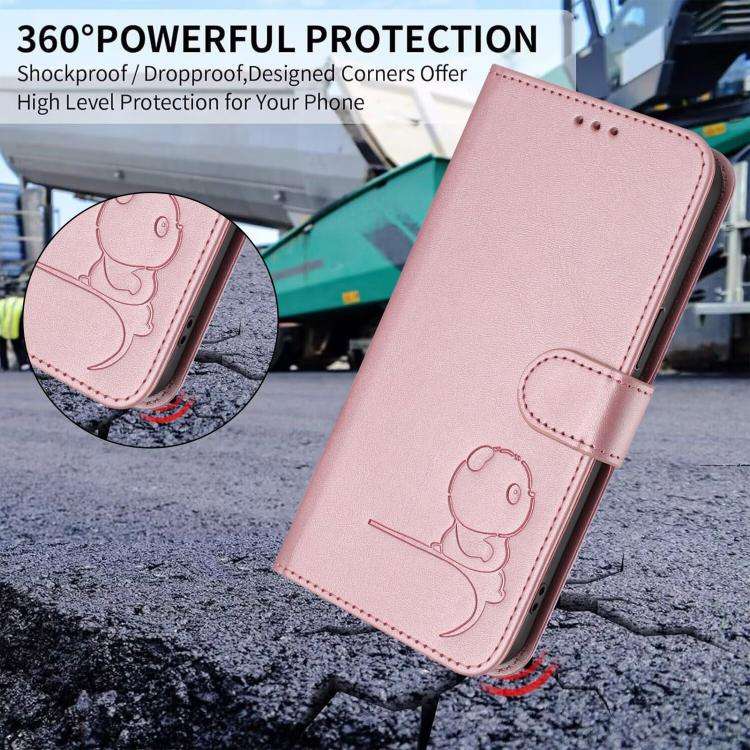 For Doogee N60 Pro Litter Panda Embossing RFID Leather Phone Case with Lanyard(Pink)