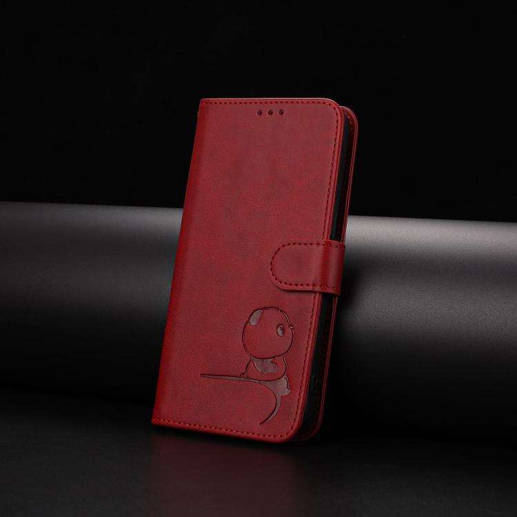 For Doogee N60 Pro Litter Panda Embossing RFID Leather Phone Case with Lanyard(Wine Red)