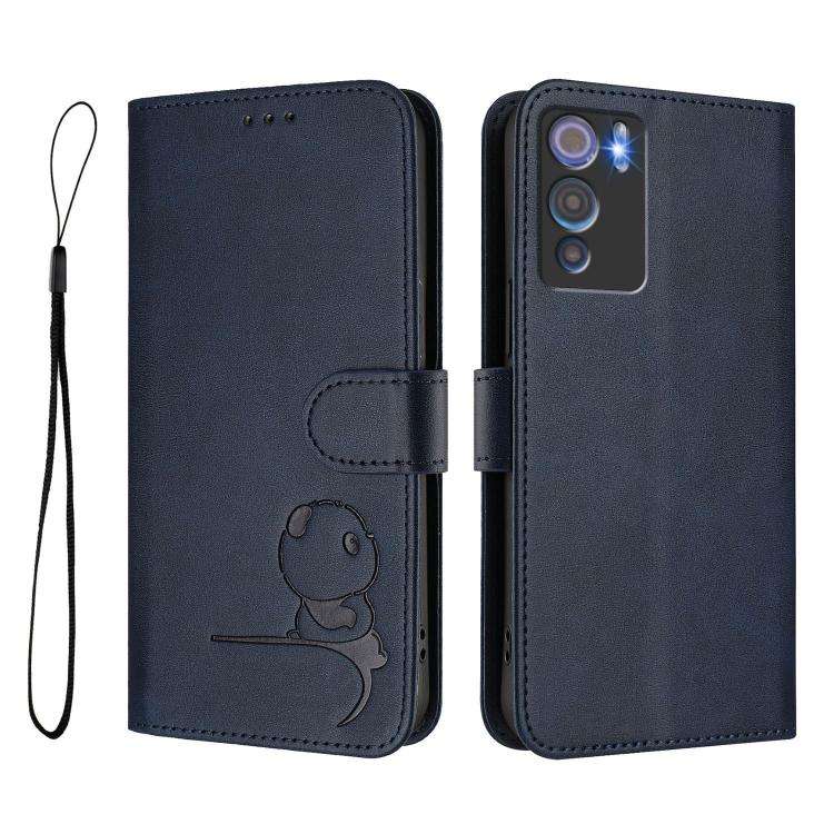 For Doogee N60 Pro Litter Panda Embossing RFID Leather Phone Case with Lanyard(Blue)