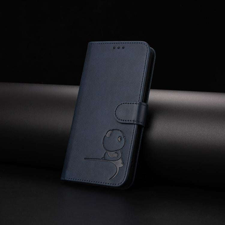 For Doogee N60 Pro Litter Panda Embossing RFID Leather Phone Case with Lanyard(Blue)