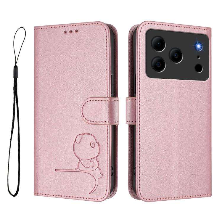 For Doogee N56 / N56 Pro Litter Panda Embossing RFID Leather Phone Case with Lanyard(Pink)