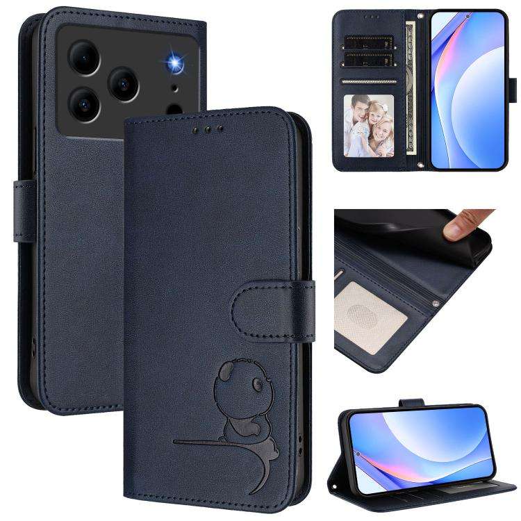 For Doogee N56 / N56 Pro Litter Panda Embossing RFID Leather Phone Case with Lanyard(Blue)