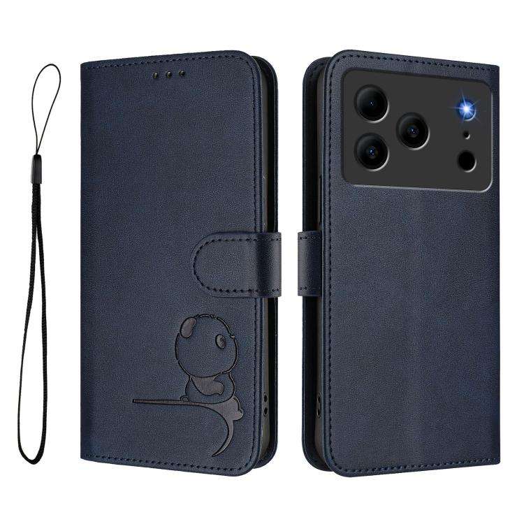 For Doogee N56 / N56 Pro Litter Panda Embossing RFID Leather Phone Case with Lanyard(Blue)