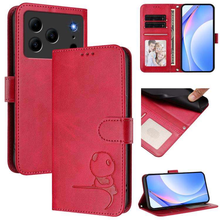 For Doogee N56 / N56 Pro Litter Panda Embossing RFID Leather Phone Case with Lanyard(Rose Red)