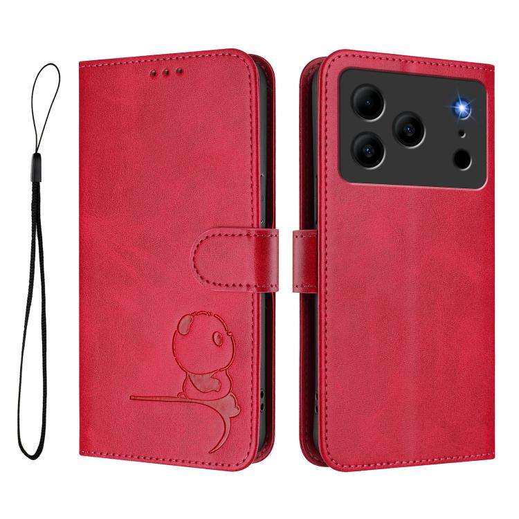 For Doogee N56 / N56 Pro Litter Panda Embossing RFID Leather Phone Case with Lanyard(Rose Red)