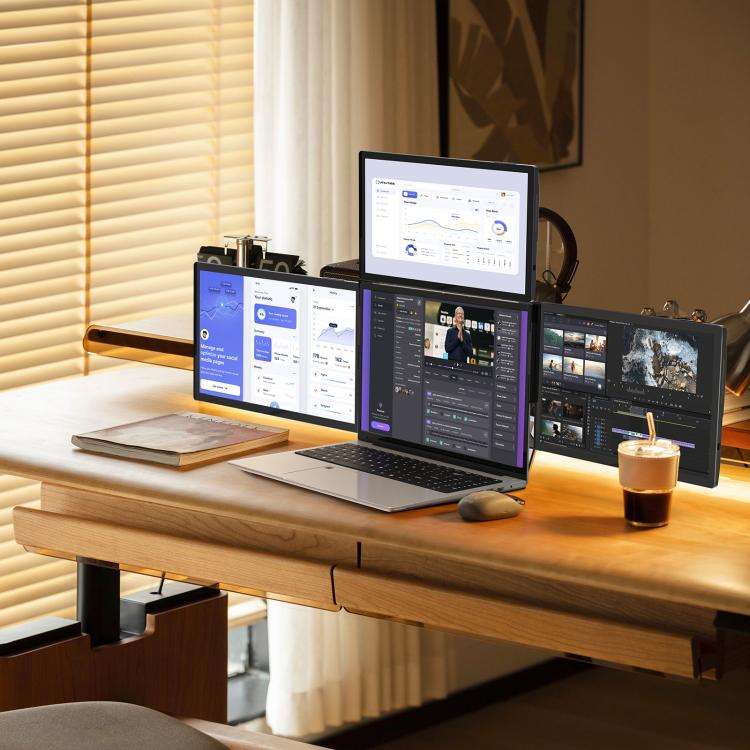 Arie 14 14 inch Expanded Display Triple Portable Monitor, Plug Type:UK Plug(Black)