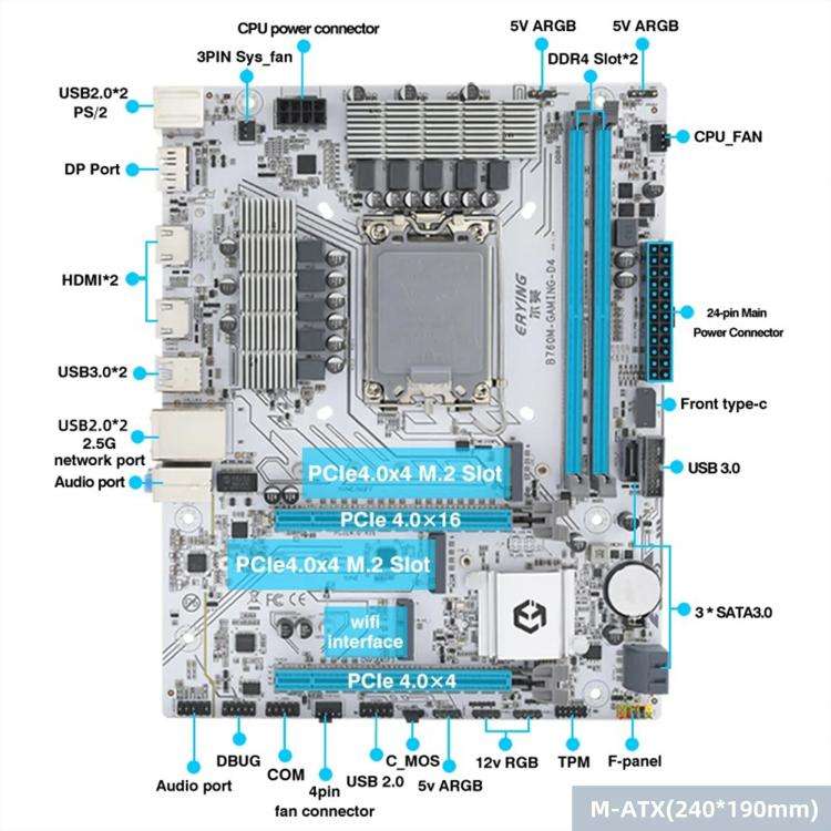 ERYING M-ATX B760M Gaming DDR4 RAM DIY Desktop Computer Motherboard