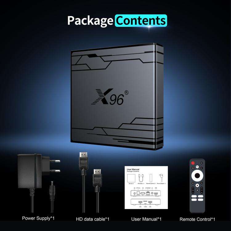 X96 NEX 4K Android 14 Smart TV Box with Remote Control, 2GB+16GB, Amlogic S905Y5 Quad Core(UK Plug)
