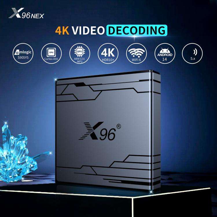 X96 NEX 4K Android 14 Smart TV Box with Remote Control, 2GB+16GB, Amlogic S905Y5 Quad Core(UK Plug)