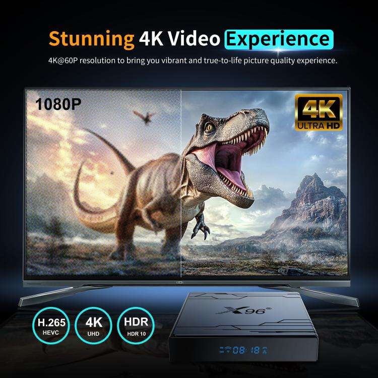 X96 NEX 4K Android 14 Smart TV Box with Remote Control, 2GB+16GB, Amlogic S905Y5 Quad Core(UK Plug)