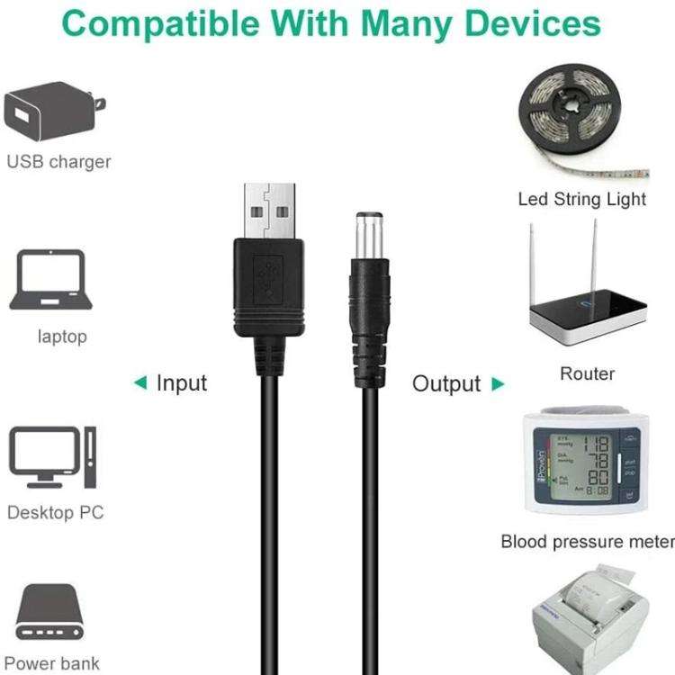 1.5m USB to DC5.5x2.1mm Male Power Cord with 13pcs Converter(Black)