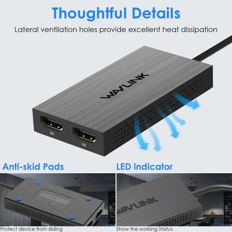 WAVLINK WL-UG6902H USB-A and USB-C / Type-C to Dual HDMI 4K 60Hz Display Adapter(Black)