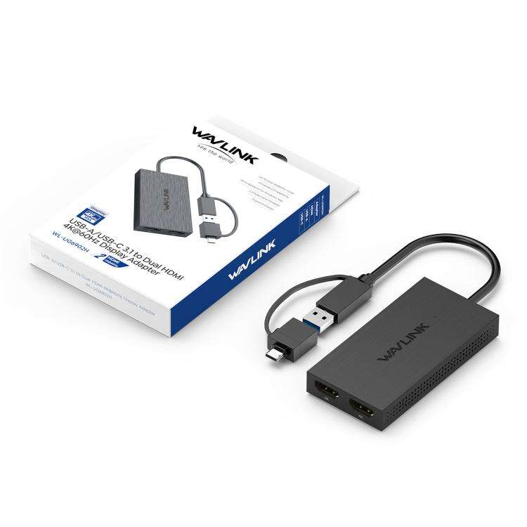 WAVLINK WL-UG6902H USB-A and USB-C / Type-C to Dual HDMI 4K 60Hz Display Adapter(Black)