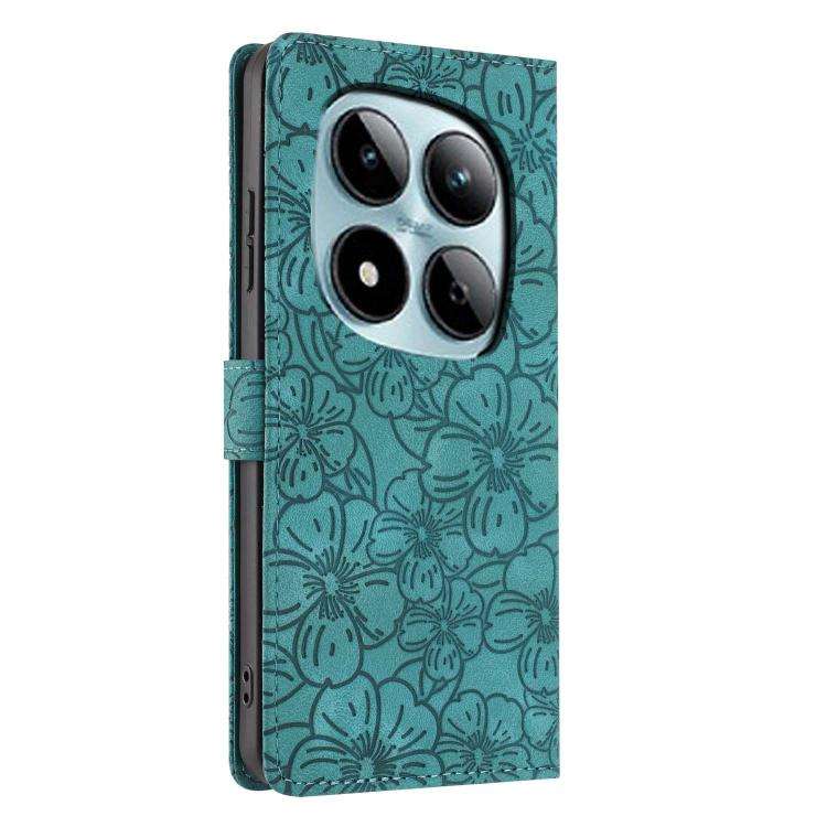 For Redmi Note 15 Pro+ 5G Global 163.3mm Cherry Blossoms Embossed Leather Phone Case(Green)