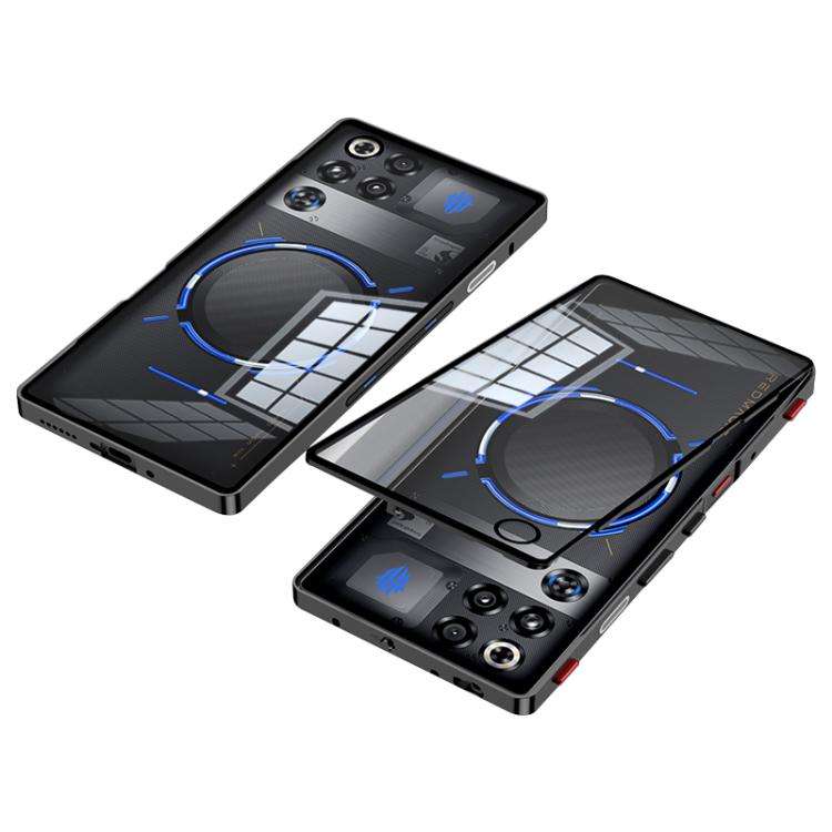 For ZTE nubia Red Magic 11 Pro Snap Buckle Metal Frame Glass Back Panel Phone Case(Black)
