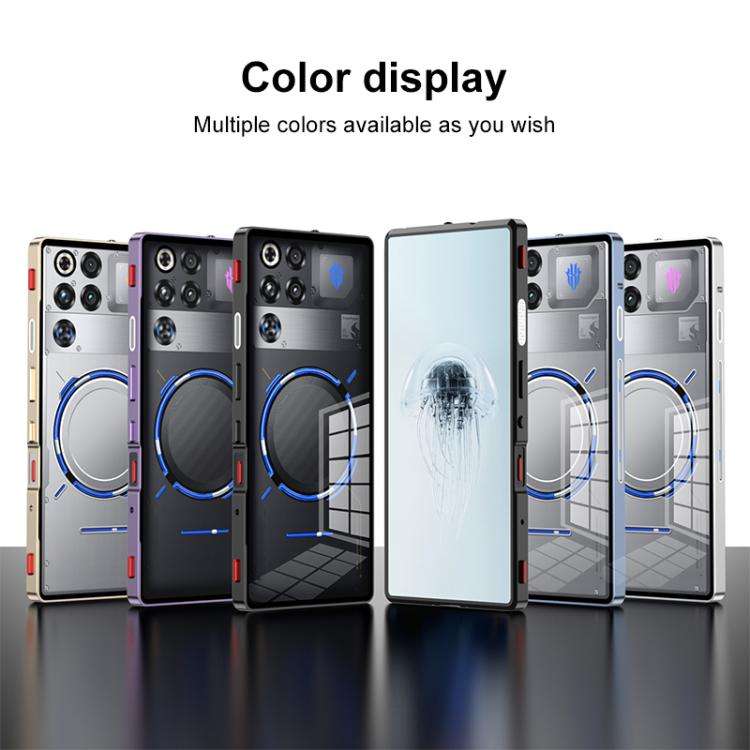 For ZTE nubia Red Magic 11 Pro Snap Buckle Metal Frame Glass Back Panel Phone Case(Black)