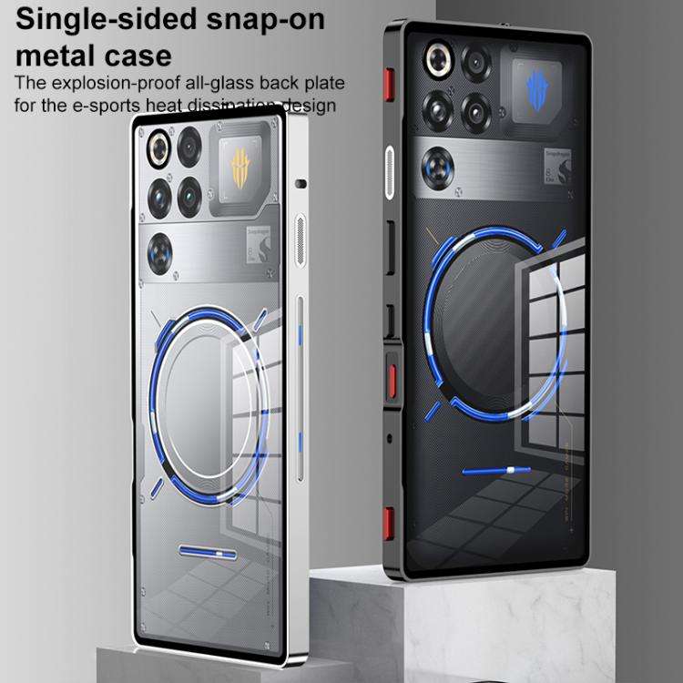 For ZTE nubia Red Magic 11 Pro Snap Buckle Metal Frame Glass Back Panel Phone Case(Black)