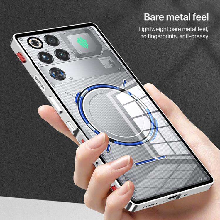 For ZTE nubia Red Magic 11 Pro Snap Buckle Metal Frame Glass Back Panel Phone Case(Black)