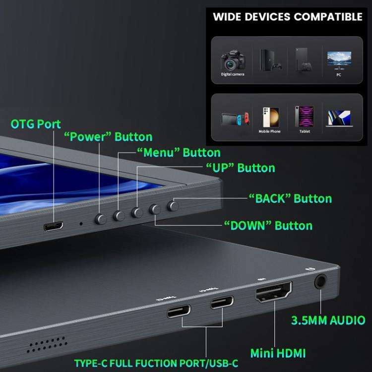 P160A20 16 inch 4K Portable Monitor Gaming Extended Screen(Black)