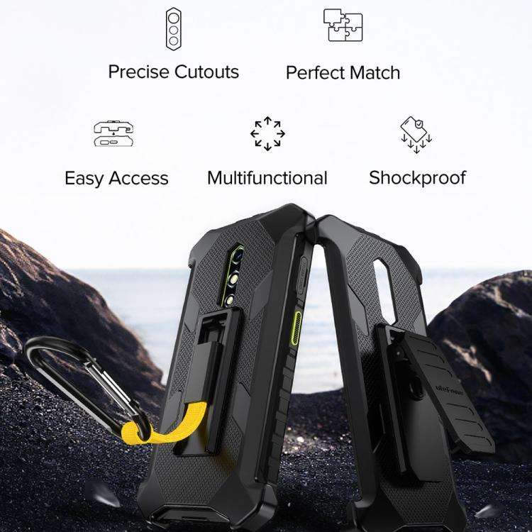 For Ulefone RugKing 2 Pro Ulefone Armor Back Clip Phone Case with Carabiner(Black)