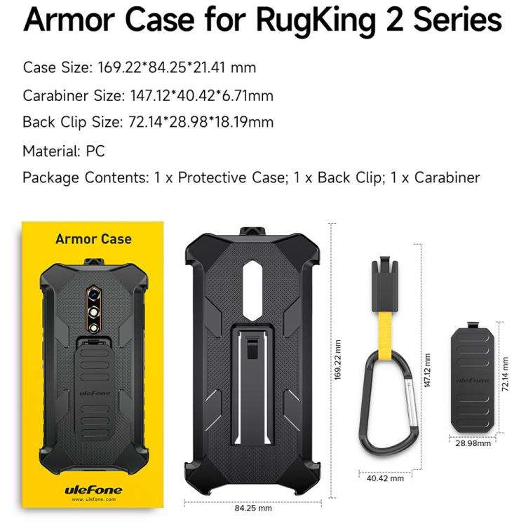 For Ulefone RugKing 2 Pro Ulefone Armor Back Clip Phone Case with Carabiner(Black)