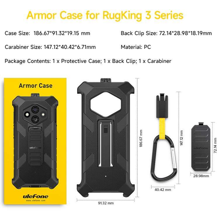 For Ulefone RugKing 3 Pro Ulefone Armor Back Clip Phone Case with Carabiner(Black)