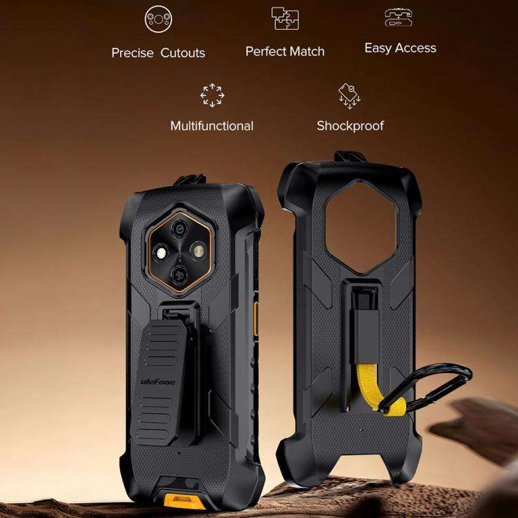 For Ulefone RugKing 4 Pro Ulefone Armor Back Clip Phone Case with Carabiner(Black)