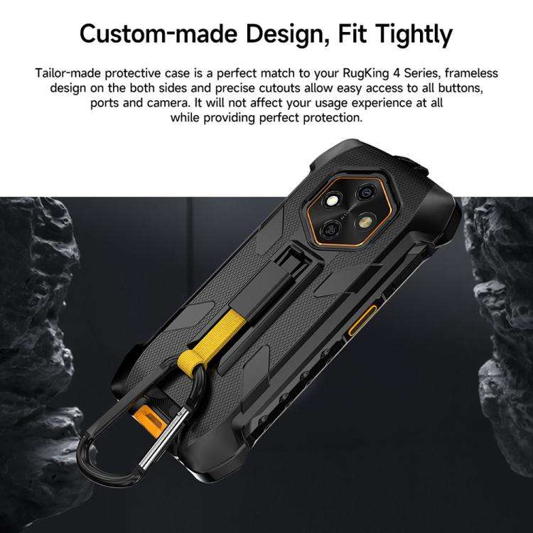 For Ulefone RugKing 4 Pro Ulefone Armor Back Clip Phone Case with Carabiner(Black)