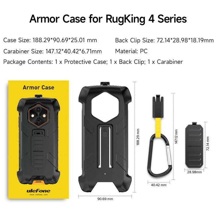 For Ulefone RugKing 4 Pro Ulefone Armor Back Clip Phone Case with Carabiner(Black)