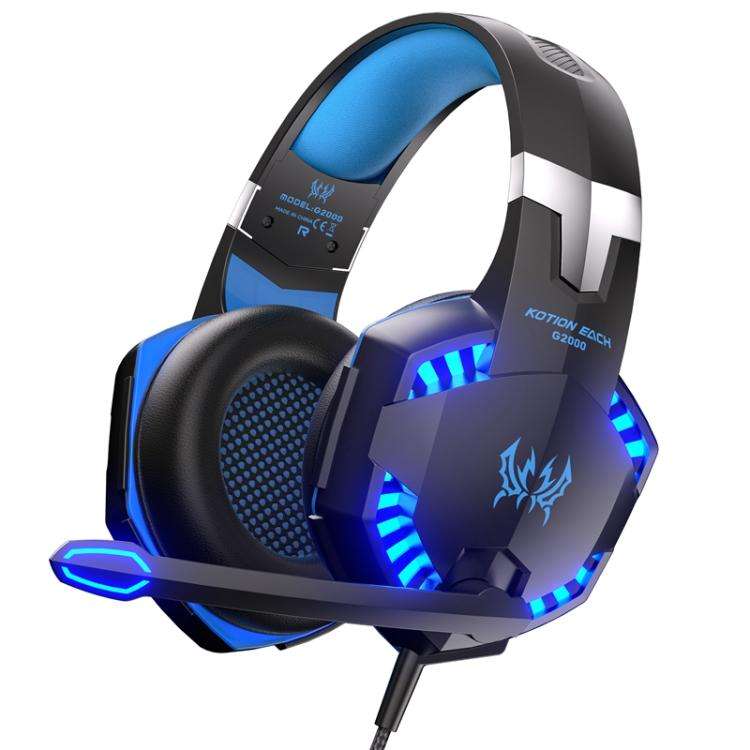 KOTION EACH G2000 Wired Game Headphones with LED Light(Black Blue)