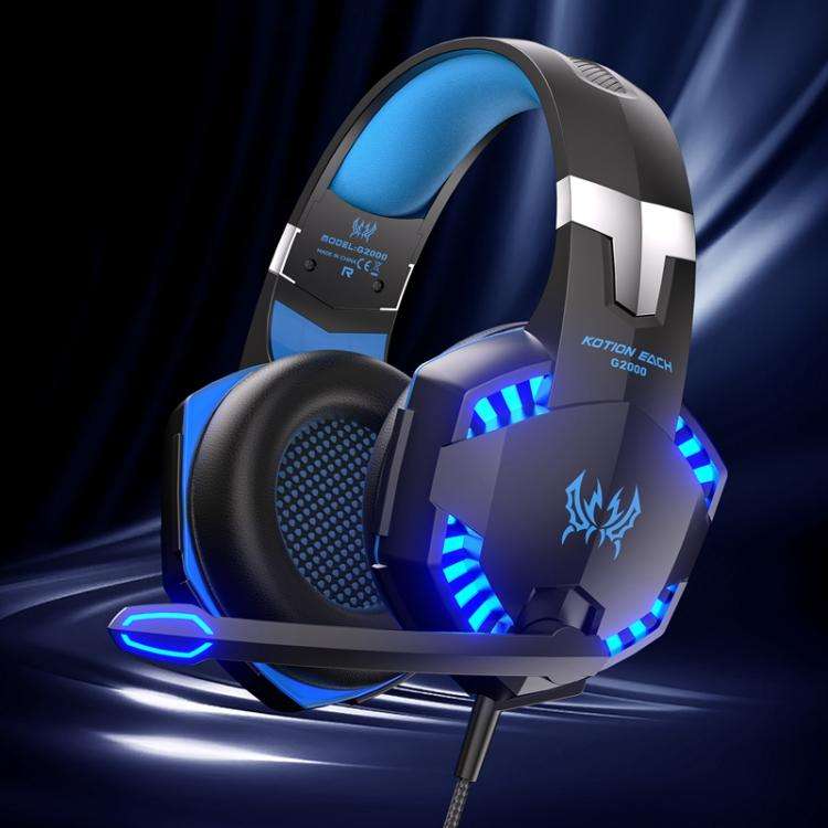 KOTION EACH G2000 Wired Game Headphones with LED Light(Black Blue)