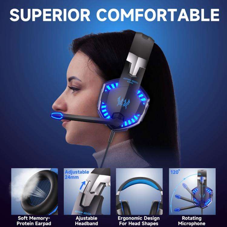KOTION EACH G2000 Wired Game Headphones with LED Light(Black Blue)