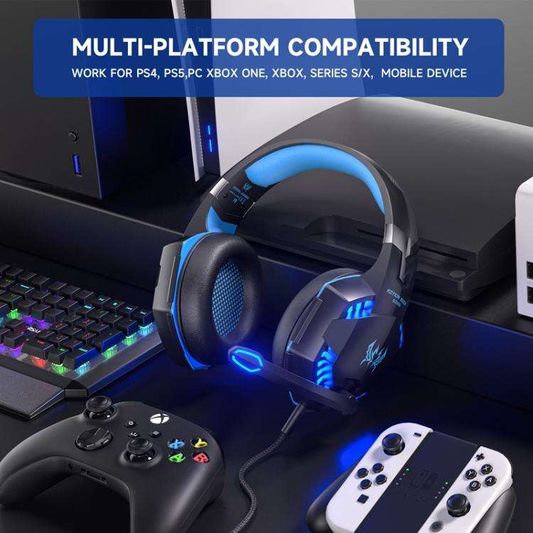 KOTION EACH G2000 Wired Game Headphones with LED Light(Black Blue)