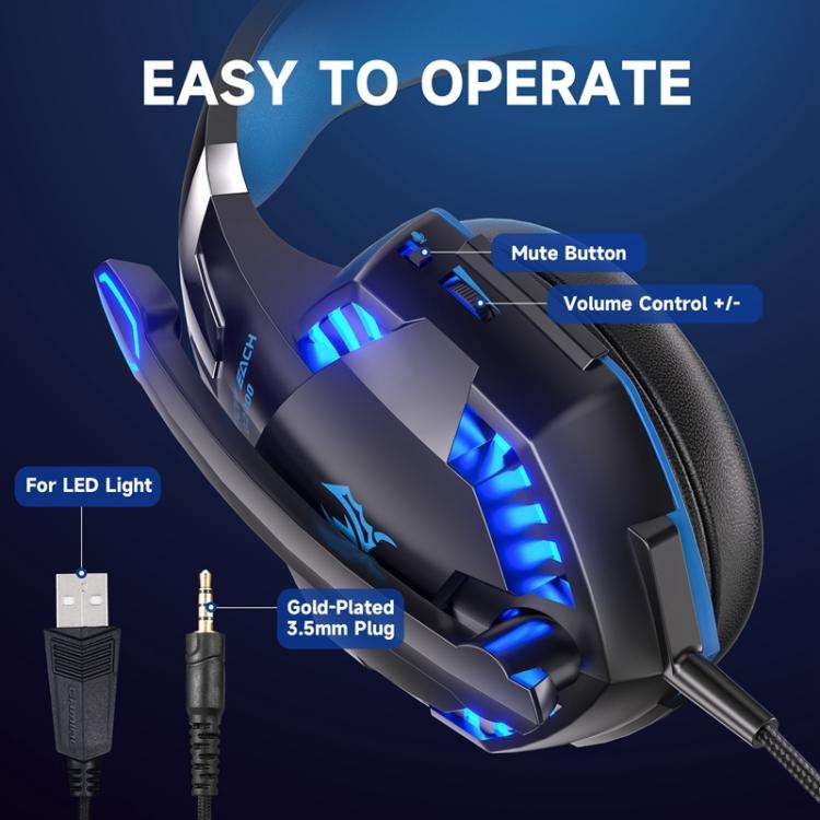 KOTION EACH G2000 Wired Game Headphones with LED Light(Black Blue)