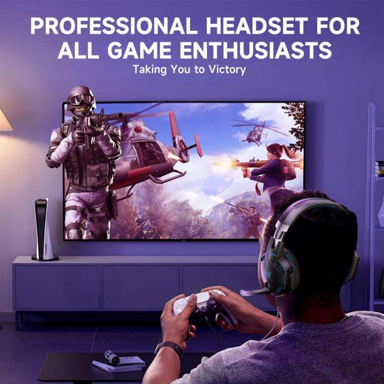 KOTION EACH G2000 Wired Game Headphones with LED Light(Black Blue)