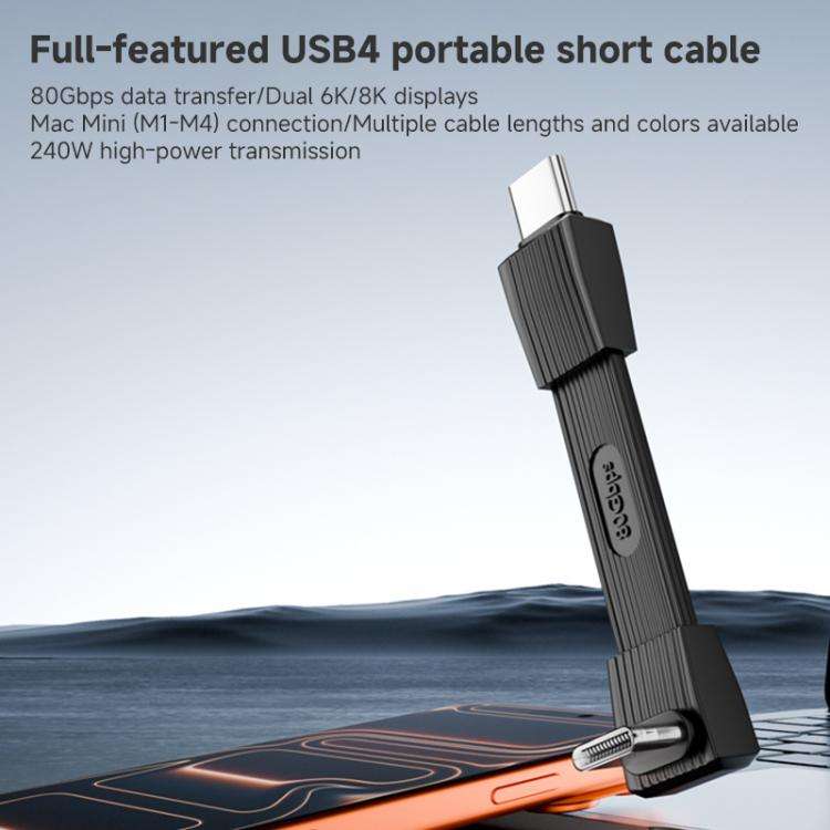 67mm 240W 8K 80Gbps Type-C to Type-C For Thunderbolt 4 Full Function Data Cable(Black)
