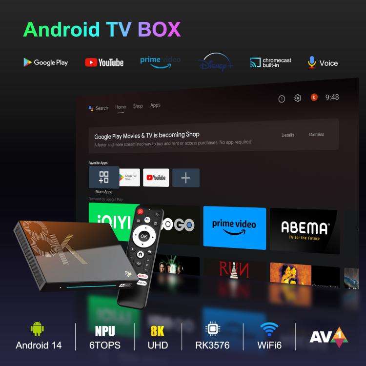 H96Max M9s Android 14 Smart TV Box with Remote Control, 8GB+128GB, RK3576 Octa Core(AU Plug)