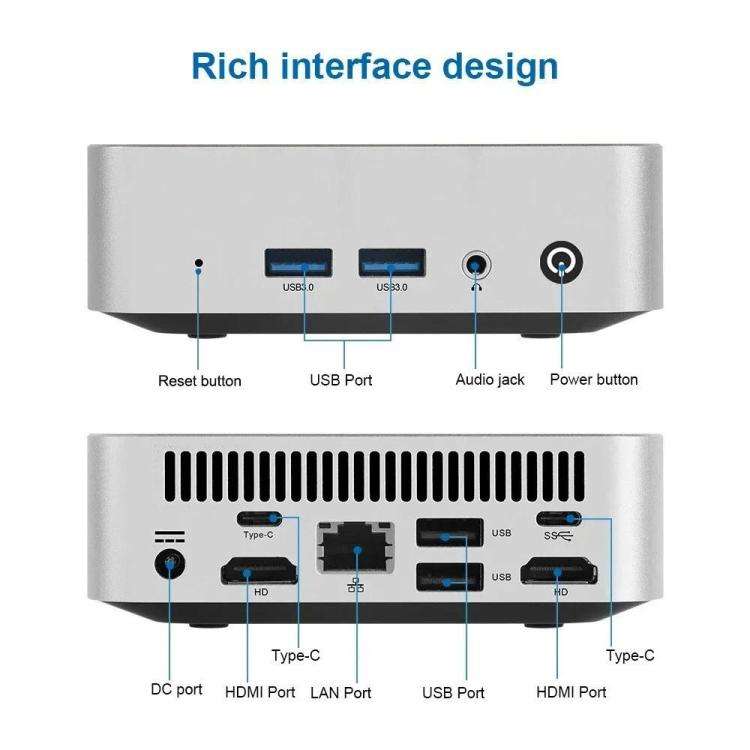 MN370 Windows 10 Low-power Home Office Mini PC, 8GB + 128GB, Intel Pentium N3700 Quad Core Proces...
