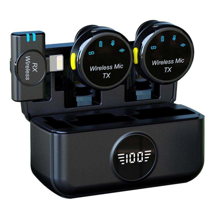 S5 2 in 1 Mini Magnetic Clip Wireless Microphone with Charging Case, Model:8 Pin Plug(Black)
