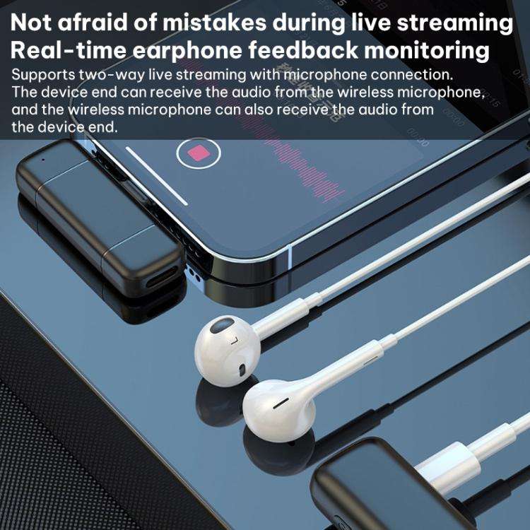 K6 Mini Lavalier Wireless Microphone Live Audio Recording, Model:8 Pin Plug(Black)