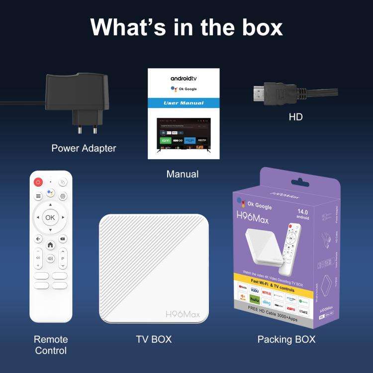 H96 Max H313 Android 14 Smart TV Set Top Box with Remote Control, 2GB+8GB, ARM Cortex-A53 Quad Co...